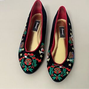 Black Christmas Embroidered Women's Flats